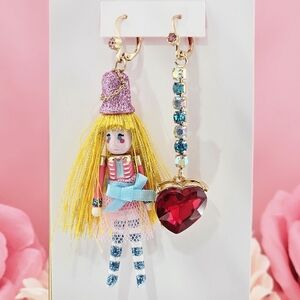 Betsey Johnson Earrings Multi Nutcracker Heart Mismatched Earrings Christmas New